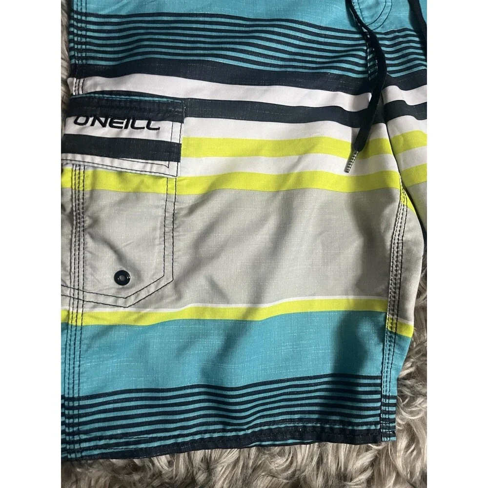 O'Neill Board Shorts Men's 31 Surfer Side Shorts Blue Green Stripe